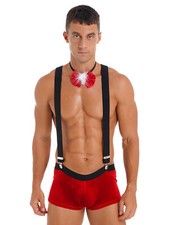 UK Mens Christmas Boxers Shorts Lingerie Bodysuits Suspender Leotard with Bowtie