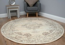 Vintage Round Rug Distressed Faded Traditional Design Soft Low Pile Circle Mat