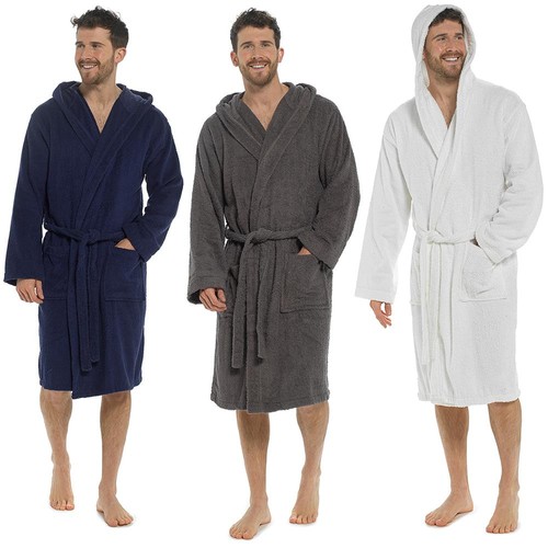 Mens hooded towelling robe - towelling,