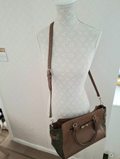 COACH Brown Leather & Green Suede Satchel Tote Handbag