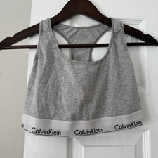 Calvin Klein Grey White Modern Cotton Racer Back Bra Bralette Sports Crop Top