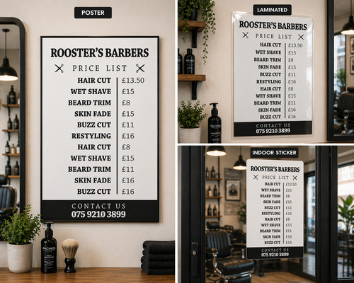 Barber shop price list - price,