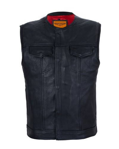 Men black leather vest - men's,