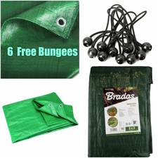 Green TARPAULIN Small-Large Waterproof Sheet Cover Ground Trailer 6 Free Bungees