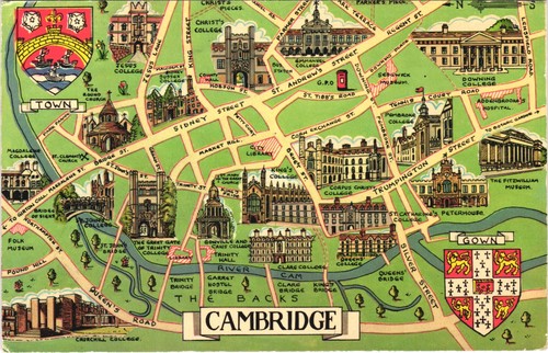 Cambridge city map postcard - city,
