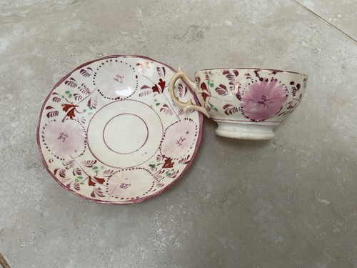 Antique pink lusterware cup - lusterware,