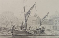 Original Pencil Sketch, 'Sailing Barge', unknown artist, circa 1950's