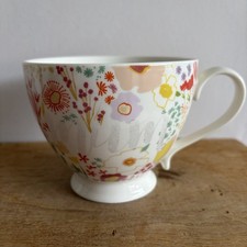 M&S Floral Footed Mug Cup 'Mum' 3743 Fine China Multicoloured Flowers 350ml