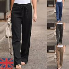 Women Cotton Linen Trousers Straight Leg Casual Loose Summer Slacks Pants Plus