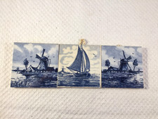 3 Small Delft Tiles - 4.8cm square, windmills and sailing boat