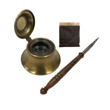 3" Antiqued Brass Inkwell with