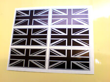 UNION JACK FLAGS Black & Silver Set of 6 UK GB Car Bumper Stickers Decals 50mm