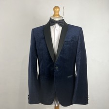 NEXT Velvet Blazer Jacket Men's Size 42R  Dark Blue Paisley Tuxedo Wear Slim Fit
