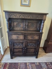 **SALE** Antique Medieval Revival Oak Buffet Tudor Details, C1800. VGC. Del Poss