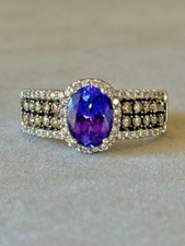 SUPERB LE VIAN 14K 585 WHITE GOLD DIAMOND TANZANITE RING 4.4g UK size N