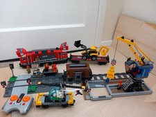lego bundle - freight train with trucks, trackside crane and helicopter