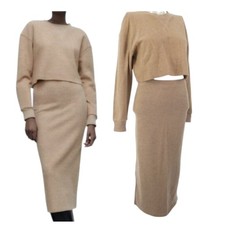Zara Knitted Skirt Jumper Camel Beige Co Ord Bodycon Skirt Cropped Sweater S