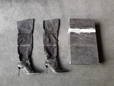 El Dantes Boots Black Leather Studded Cutout Stiletto Faith Solo Size 6 Boxed