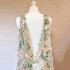 Floral Bridal Wedding Draped Shoulder Cape Veils Green Pink Wild Flowers Ivory