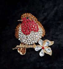 Large Rhinestone Red Breasted Robin Bird Brooch Pin Vintage Inspired Pin Gift 