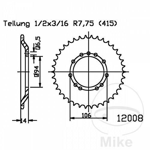 Rear sprocket tooth 415 for - 44,