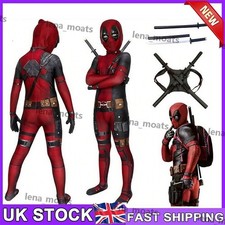 Kids Boys Deadpool Costume Superhero Cosplay Jumpsuit Mask Fancy Dress Book Week