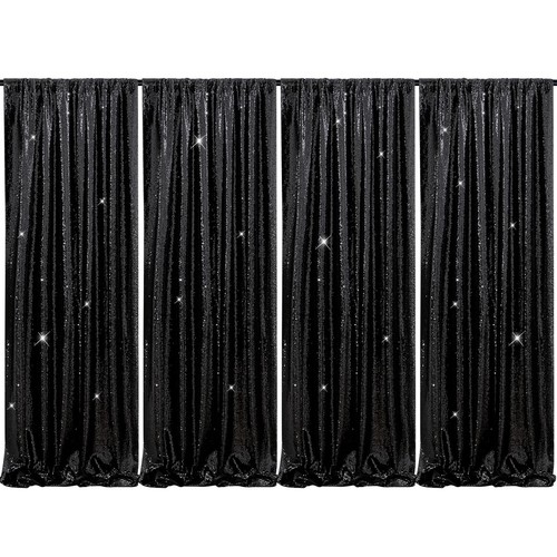 Black glitter curtains drapes - black,