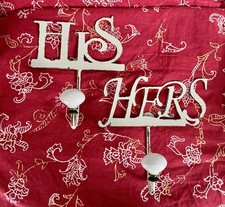Shabby Chic His & Hers Coat Hooks Metal with China Knob 7x7 Inch Vintage Style