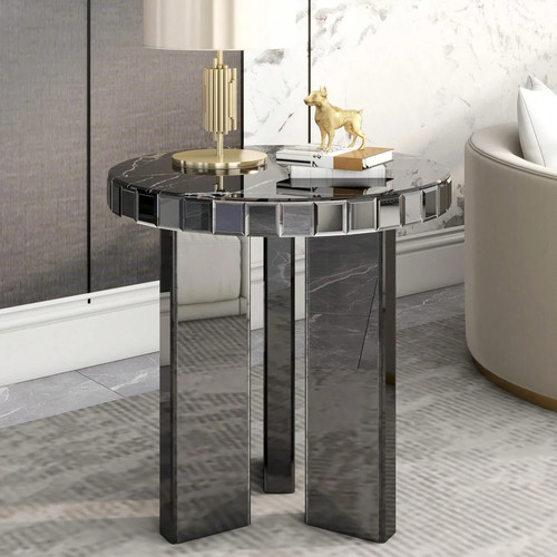 Black marble side table grey - black,