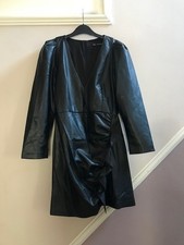 ZARA LADIES BLACK FAUX LEATHER LS SHORT DRESS SIZE MEDIUM