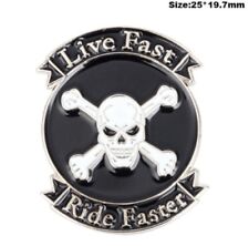 Biker Skull Badge Pin Crossbones Enamel Mortorcycle Live Fast Ride Faster 