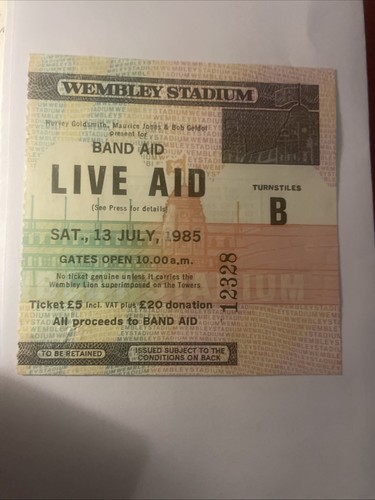 Live aid ticket stub wembley - aid,