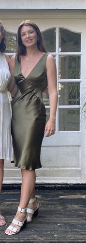 Green satin art deco dress - green,