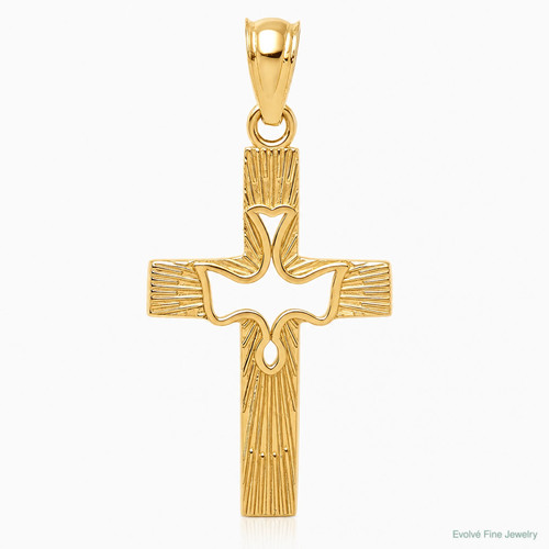 14k yellow gold - dove, cross
