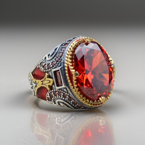 Garnet red men ring 925 - garnet, men's