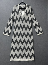 Marks & Spencer dress size large maxi jumper knit black cream zig zag boho