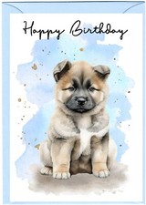 Akita Puppy Birthday Card (4"x