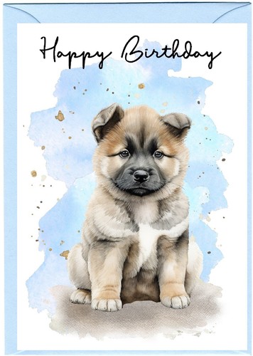 Akita puppy birthday card - puppy, (4"x