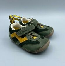 NEW Clarks "Cruiser Play" Baby Boys Khaki Combi Leather First Shoes UK 2 F
