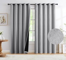 Total Blackout Natural Linen Bedroom Curtains Room Darkening 60"x72"x2, Grey
