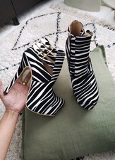 UK 5 / 38, Black​ White​ Zebra Print Extreme Platform Stiletto Heels, Sergio t