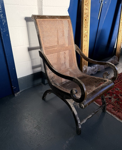 Brown wood chair - brown, cane