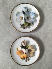 Vintage Capodimonte Wall Hanging Plates Tropical Flowers Made In Italy