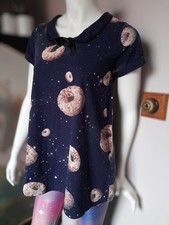 Size S Drop Dead Clothing Cosmic Donuts Top with Peter Pan Collar Space Dunkin