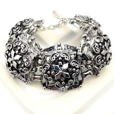 Vintage HOLLYWOOD Baroque Bracelet MCM Wide Silver Tone Chunky 60s Jewellery 