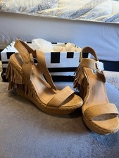 New Brown Fringe Wedge Sandals
