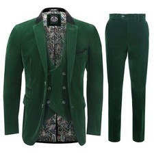 Mens 3 Piece Green Velvet Suit Tailored Fit Wedding Grooms Party Tux Jacket