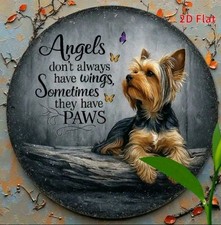 Rustic 2D Yorkshire Terrier Angels Dog Sign Metal Sign 20cm X 20cm 
