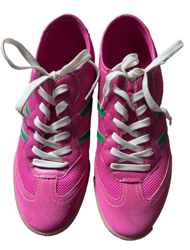 Fab pink green faux suede - &,