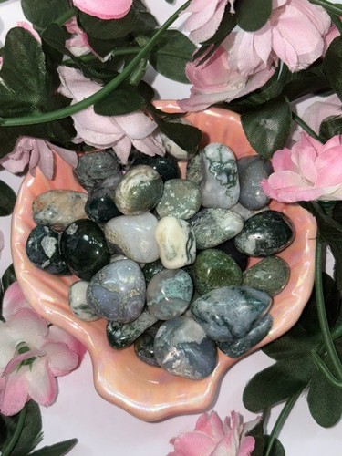 Moss agate tumble stone - agate, of